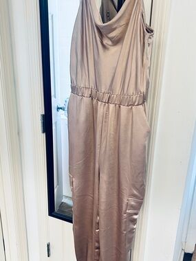 Skies Are Blue Sleeveless Cowl Neck Jumpsuit in Taupe